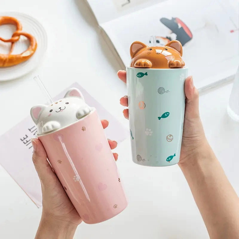 Mug in ceramica con cannuccia a forma di gatto - Solo € 15.99! Acquista ora su ALLAN&DAYLE 