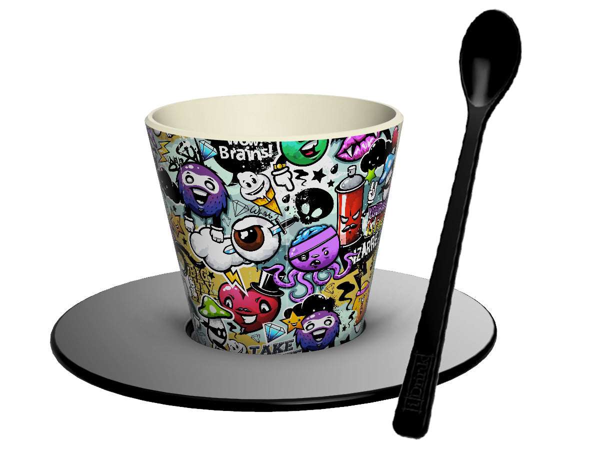 IDRINK Set Tazzina, Piattino E Cucchiaino In RPET 'FOLLOW YOUR HEART' | Design Sostenibile, 90 Ml, Riciclato, Eco-friendly