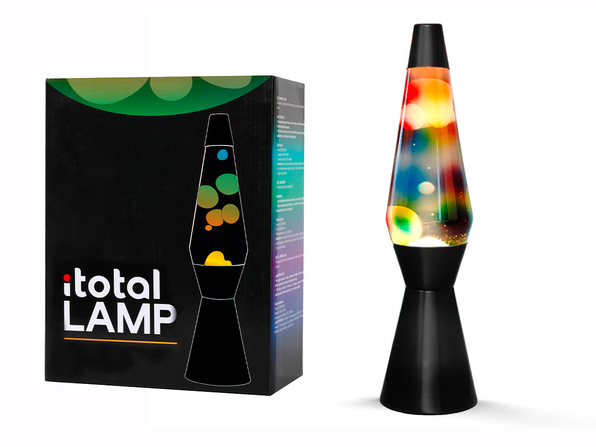 Lampada Lava Rainbow liquido trasparente base nera