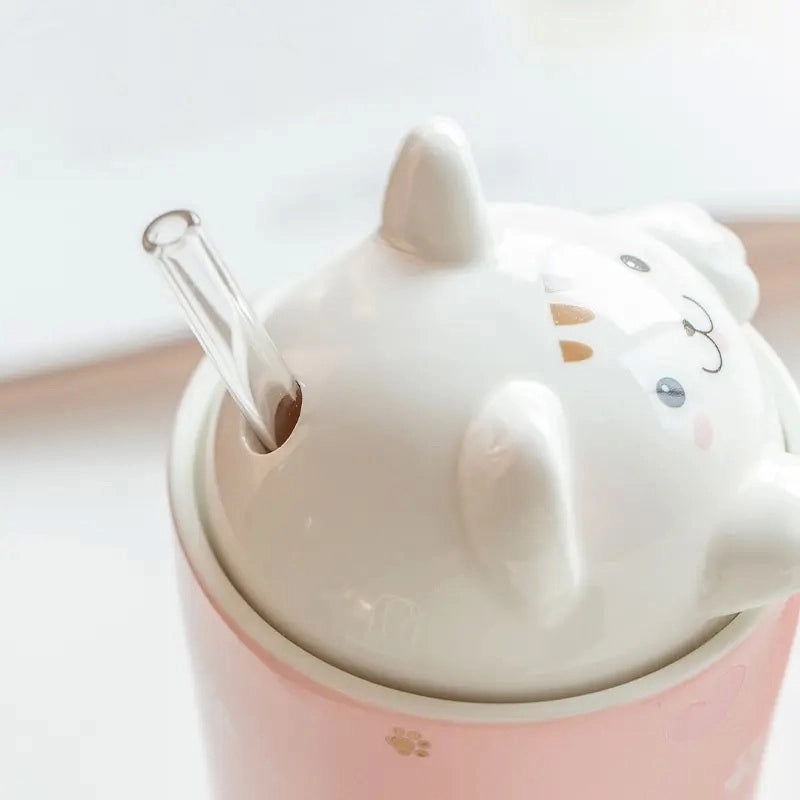 Mug in ceramica con cannuccia a forma di gatto - Solo € 15.99! Acquista ora su ALLAN&DAYLE 